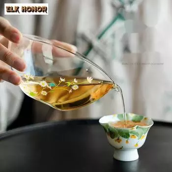 Роскошный маленький стеклянный кувшин для чая с маргариткой, яркая прозрачная чашка для сервировки кофе Ча Хай, чашка правосудия для женщин, принадлежности для чайных сервизов C 10.2X8CM 195ML