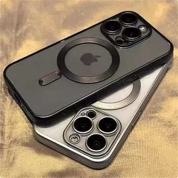 Роскошный матовый бампер Magsafe Magnetic Phone Case для iPhone 11 12 13 14 15 16 Pro Max Lens Clean Protector On 15 Plus Cover iPhone 16 Pro Max чёрный