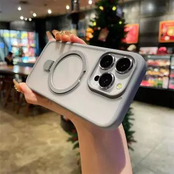 Роскошный матовый чехол-держатель для телефона iPhone 15 Pro Max 14 13 12 11 для Magsafe, противоударный металлический невидимый магнитный кронштейн, задняя крышка с пленкой для объектива iPhone 15 Pro Max чёрный