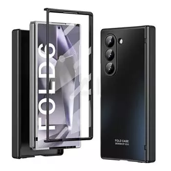 Роскошный матовый чехол для Samsung Galaxy Z Fold 6 5 4 3, складной, с закаленной пленкой, ударопрочный, твердый чехол for Galaxy Z Fold 4 чёрный