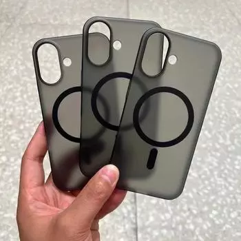 Роскошный матовый чехол Magsafe для iPhone 11 12 13 14 15 16 Pro Max Plus с магнитной беспроводной зарядкой, ультратонкий полупрозрачный ударопрочный защитный чехол For iPhone 16 чёрный
