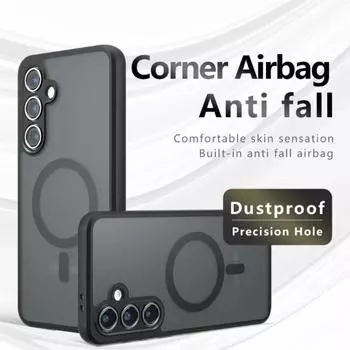 Роскошный матовый чехол с магнитными подушками безопасности для Samsung Galaxy S25 S24 S23 S22 Ultra Plus FE A55 A54 A35 A25 A24 Защита от падения For Samsung A14 4G чёрный