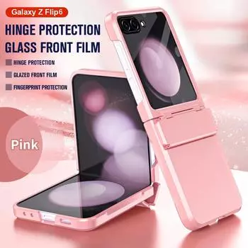 Роскошный матовый чехол с зеркальной пленкой, складной шарнир, противоударный защитный жесткий чехол для ПК, аксессуар для Samsung Galaxy Z Flip 6 5 5G for Galaxy Z Flip 5 розовый