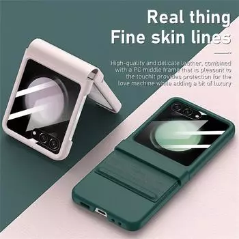 Роскошный матовый кожаный цветной шарнир для Samsung Galaxy Z Flip 6 5 5G чехол с зеркальной пленкой защитный складной противоударный полная защита For Galaxy Z Flip 5 белый