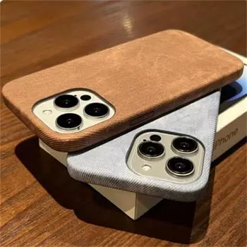 Роскошный матовый кожаный тканевый чехол для iPhone 16 15 14 Plus 13 12 Mini 11 Pro X XR XS Max мягкий ударопрочный джинсовый ретро тонкий чехол iPhone 16 Pro Max чёрный