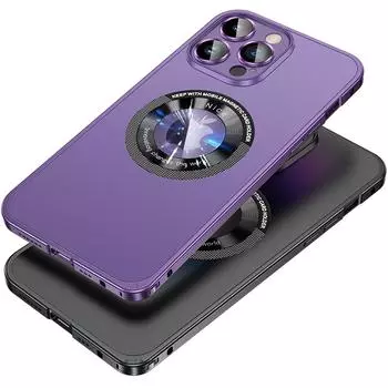 Роскошный матовый металлический ободок с пружинной пряжкой, чехол для телефона с магнитной присоской и беспроводной зарядкой. Подходит для iPhone 14, 13, 12 Pro Max, защитный чехол от падения. iPhone 14 Pro Max чёрный