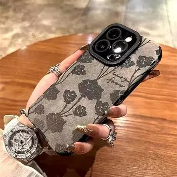 Роскошный матовый мягкий кожаный чехол с розой в стиле ретро для iPhone 15 14 Plus 13 12 11 Pro Max, защита объектива, противоударный силиконовый чехол For iPhone 12Pro