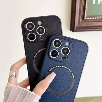 Роскошный матовый однотонный кожаный магнитный чехол для iPhone 16 Pro Max 15 Plus 14 Pro 13 12 11 для Magsafe ударопрочный тонкий мягкий бампер iPhone 16 чёрный