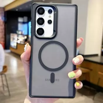 Роскошный матовый полупрозрачный бронированный чехол для Samsung Galaxy S24 S23 S22 Ultra Plus Magsafe Magnetic Wireless Charging Противоударный чехол For Samsung S24 Ultra белый