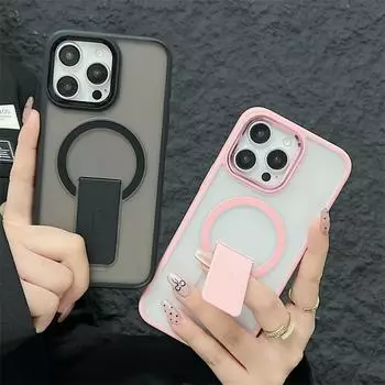 Роскошный матовый полупрозрачный складной чехол-подставка Magsafe для iPhone 15 14 13 12 11 Pro Max Plus, держатель с магнитной беспроводной зарядкой, полная защита For iPhone 11 чёрный