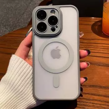 Роскошный матовый прозрачный бронированный противоударный чехол для iPhone 16 15 14 13 12 11 Pro Max 16 Plus для беспроводной зарядки Magsafe с магнитным чехлом For iphone16 чёрный