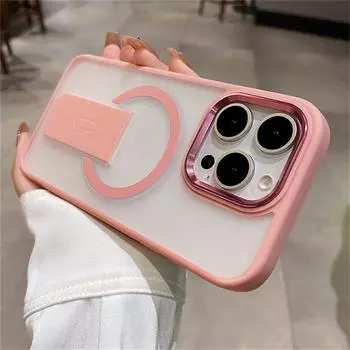 Роскошный матовый прозрачный чехол со складным держателем на магните для телефона Magsafe для iPhone 16 11 12 13 14 15 Pro Max Plus Stand PC Cover iPhone 11 чёрный