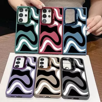 Роскошный матовый силиконовый чехол с волнистым узором для Samsung S24 S23 A55 Ultra A54 A34 A35 A16 A14, защита объектива, мягкий противоударный чехол из ТПУ для телефона Samsung S24 чёрный