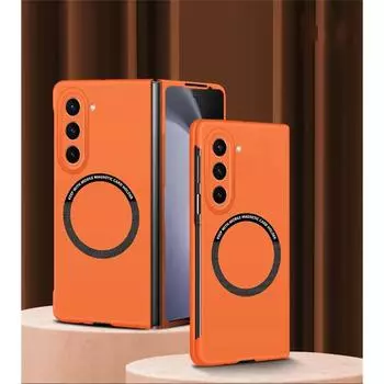 Роскошный матовый ультратонкий чехол для беспроводной зарядки Magsafe Magnetic для Samsung Z Fold 5 Fold 4 Fold 3 Frameless Hard Pc Slim For Z Fold 5 оранжевый