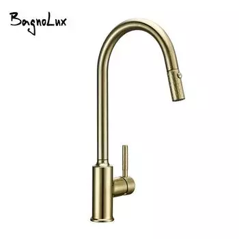 Роскошный матовый золотой поворотный на 360 градусов выдвижной кухонный кран Bagnolux для горячей и холодной воды, круглый смеситель для кухонной мойки с одним отверстием