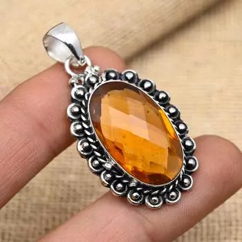 Роскошный медовый топаз, драгоценный камень ручной работы, подвеска из стерлингового серебра 925 пробы для женщин 1.81 Inches жёлтый
