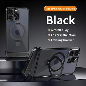 Роскошный металлический алюминиевый чехол для iPhone 15 14 13 12 Pro Max безободковый ароматерапевтический бампер автомобильный магнитный беспроводной зарядный чехол для телефона For iPhone 15 Pro Max чёрный