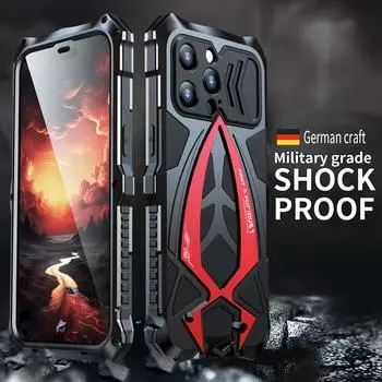 Роскошный металлический чехол для телефона Iphone 15 Pro Max 14 13, прочный противоударный чехол в стиле милитари с защитной крышкой For iphone 15 Pro чёрный