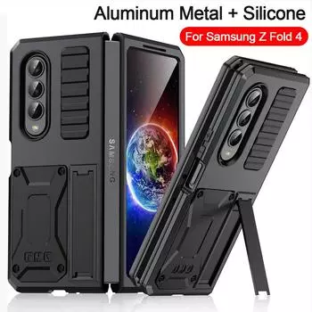 Роскошный металлический чехол из алюминиевого сплава для Samsung Galaxy Z Fold 4 5g, защитный чехол для тяжелых условий эксплуатации, противоударный чехол For Samsung Z Fold 4 чёрный