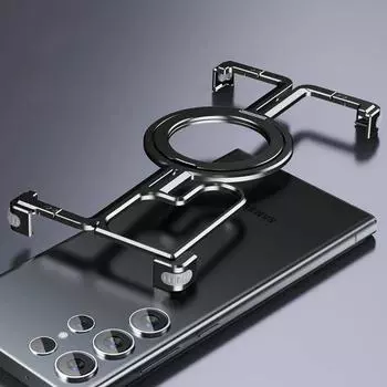 Роскошный металлический безободковый чехол Magsafe с магнитной подставкой для телефона Samsung Galaxy S25 S24 S23, ультра-алюминиевый сплав, противоударный чехол For Samsung S24 Ultra чёрный