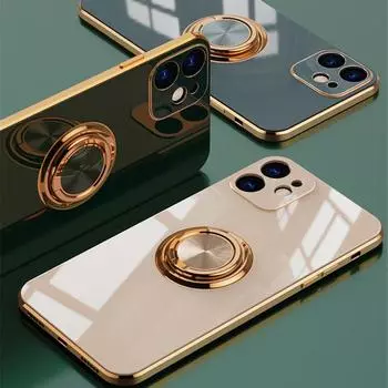 Роскошный металлический чехол-кольцо TPU для iPhone, мягкий чехол для iPhone 16, 15, 14, Pro Max, 13, 12, Pro MAX, 11, Pro MAX, X, XR, XS, 8, 7 Plus iPhone 12 mini темно-зеленого
