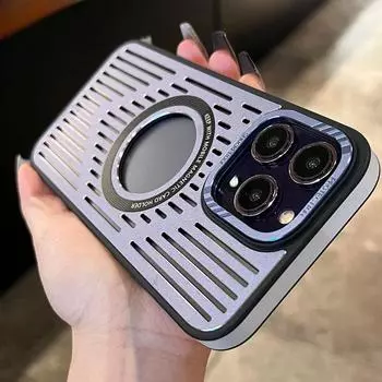 Роскошный металлический доспех для чехла Magsafe для IPhone 15 14 13 12 Pro Max с беспроводной зарядкой, магнитным рассеиванием тепла, охлаждающим отверстием, противоударный чехол For iPhone 15 ProMax оранжевый