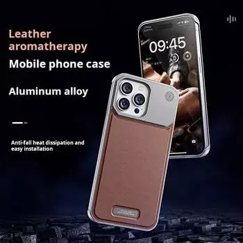 Роскошный ароматерапевтический чехол для телефона iPhone 16 15 14 13 Pro Max Magsafe Magnetic Aluminum Metal Leather Безрамный противоударный чехол For iPhone 15 Pro Max чёрный