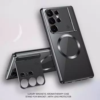 Роскошный металлический магнитный чехол Magsafe для Samsung Galaxy S25 S24 S23 S22 S21 Ultra Aromatherapy Fragrance Wireless Charging Phone Cover For Samsung S23 Ultra чёрный