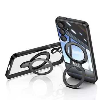 Роскошный металлический магнитный кронштейн прозрачный чехол для Samsung Galaxy S25 Ultra S24 FE кольцо подставка ударопрочный для MagSafe прозрачный чехол для телефона Samsung S25 чёрный
