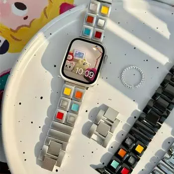 Роскошный металлический ремешок для Apple Watch 38 мм, 41 мм, 42 мм, 40 мм, 45 мм, 49 мм, женский цветной браслет-браслет для iWatch Ultra 9 8 7 SE 6 5 4 3 38mm 40mm 41mm серебряный