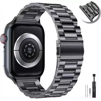 Роскошный металлический ремешок для Apple Watch Band 8, 7, 45 мм, 41 мм, браслет из нержавеющей стали iWatch Ultra, 49 мм, 6, 5, 4, 3 SE, 44 мм, 42 мм, 40 мм, аксессуары 38mm or 40mm чёрный