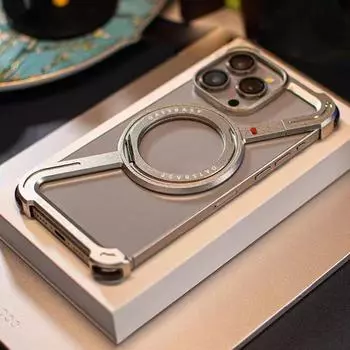 Роскошный металлический Z-образный магнитный чехол для телефона iPhone 16 15 14 13 Pro Max Magsafe алюминиевый сплав поворотный безрамный охлаждающий чехол For iPhone 15 Pro Max чёрный