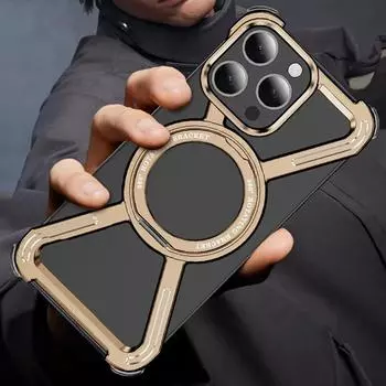 Роскошный металлический Z-образный магнитный чехол для телефона iPhone 16 15 14 13 Pro Max Magsafe алюминиевый сплав поворотный безрамный охлаждающий чехол For iPhone 16 Pro Max чёрный