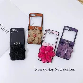 Роскошный милый чехол с цветочным принтом из свежей пряжи с браслетом-кольцом для Samsung Galaxy Z Flip 5 Z Flip 4 Zflip 3 Flip5, чехол Samsung Z Flip 3 чёрный