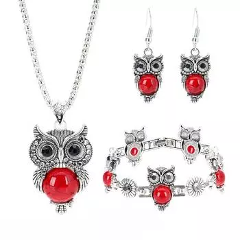 Роскошный милый кулон в виде совы, ожерелье, серьги, браслет, комплект для женщин, свадебный комплект, подарок на день матери красный