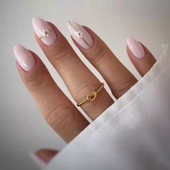 Роскошный миндальный белый маникюр с цветами, накладные ногти - европейский/американский стиль Glue Version