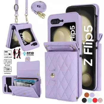 Роскошный мини-кошелек с плечевым ремнем через плечо, кожаный чехол для телефона для Samsung Galaxy Z Flip 5 Z Flip 4 Z Flip, складной кожаный чехол с 3 слотами для карт Samsung Z Flip 3 чёрный