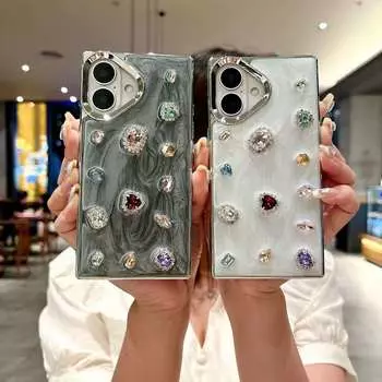 Роскошный модный 3D-чехол с бриллиантами и блестками для iPhone 16, 15, 14, 13, Pro Max, 11, Pro Max, 12, Pro Max, блестящий защитный силиконовый чехол для камеры iPhone 16 белый