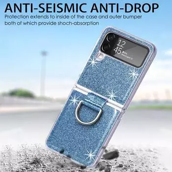 Роскошный модный блестящий чехол с кольцом на палец для Samsung Galaxy Z Flip4 5g Flip 4 Flip3 Flip 3, складной чехол для Samsung Flip4 for Samsung Z Flip 4 синий