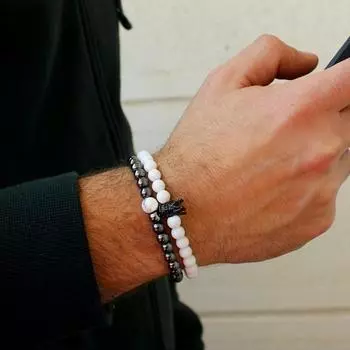 Роскошный модный браслет с подвеской в виде короны, классический мужской браслет ручной работы, 6 мм, браслет из гематитового камня и бисера для мужчин, ювелирное изделие, подарок F