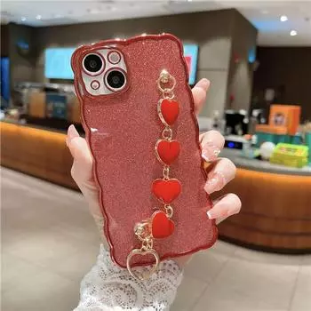 Роскошный модный браслет с сердечком и цепочкой, блестящий чехол для телефона iPhone 14 13 12 11 Pro X XR Xs Max SE2 3 7 8 Plus For iPhone SE2 2020