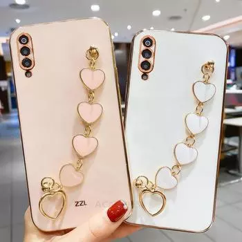 Роскошный модный чехол-браслет с покрытием Love Heart A 50 70 для Samsung Galaxy A50 A70 A7 2018 A30 S, чехол на запястье A50S A50 золотой/розовый