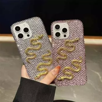 Роскошный модный чехол для телефона Diamond Snake для iPhone 16 15 14 13 12 11 Pro Max противоударный чехол iPhone 11 розовый