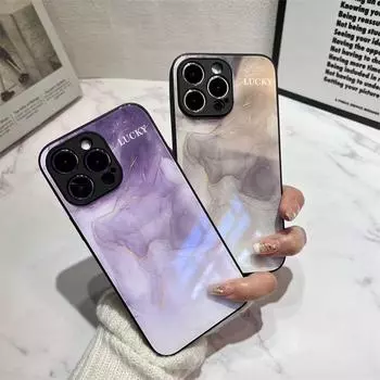 Роскошный модный чехол для телефона из закаленного стекла с чернилами и мрамором для iPhone 15 14 13 12 11 Pro Max X XS XR XS Max 8 7 Plus противоударный чехол iPhone 7 Plus чёрный