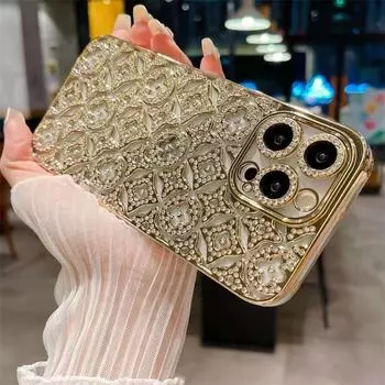 Роскошный модный гальванизированный алмазный чехол для телефона iPhone iPhone 16 15 14 Pro Max 13 12 11 защитный мягкий чехол с алмазной линзой iPhone 11 чёрный