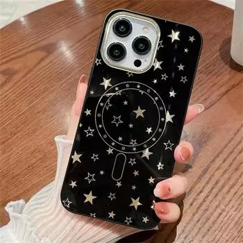 Роскошный модный чехол для телефона с гальваническим звездным узором и магнитным притяжением для iPhone 14 13 12 Pro Max противоударный чехол для iPhone 14 13 12 iPhone 12 белый