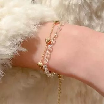 Роскошный модный двойной браслет Love, прозрачный браслет для женщин, регулируемый браслет, романтическая свадебная вечеринка, ювелирный подарок золотой