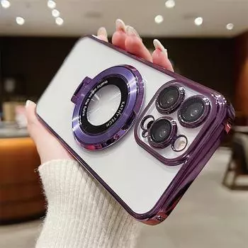 Роскошный модный гальванический чехол для телефона с магнитным кронштейном для iPhone 15 14 13 12 11 Pro Max X XS XR XS Max 8 7 Plus, защитный чехол для объектива iPhone 7 Plus чёрный