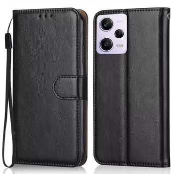 Роскошный модный кожаный раскладной чехол-книжка для телефона Xiaomi Redmi Note 12 Pro Note12 Max, мягкий силиконовый чехол-держатель-кошелек с подставкой For Redmi Note 12 Pro 5G чёрный