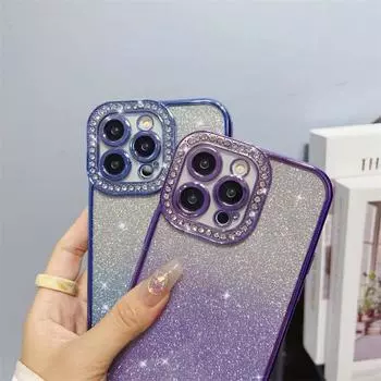 Роскошный модный мягкий чехол из ТПУ с градиентом и бриллиантами для iPhone 14 13 12 11 Pro Max с гальваническим противоударным чехлом для iPhone 14 13 12 11 iPhone 11 чёрный
